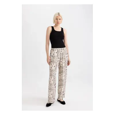 DEFACTO Fall In Love Regular Fit Paisley Patterned Viscose Beach Trousers