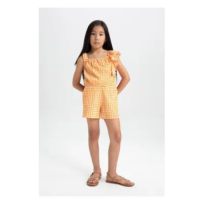 DEFACTO Girl 2-Piece Set Crinkle Strap Plaid Blouse Shorts