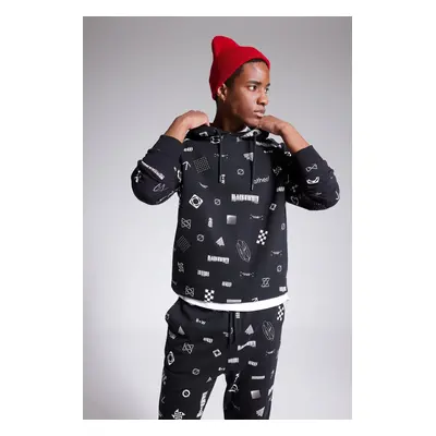 DEFACTO Boxy Fit Hooded Patterned Sweatshirt