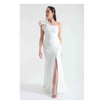 Lafaba Women's White One-Shoulder Slit Long Evening Dress