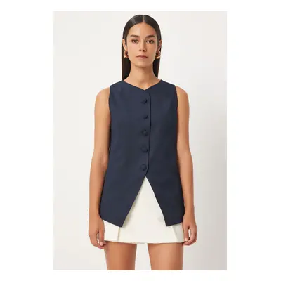 Happiness İstanbul Women's Navy Blue Sleeveless Woven Vest