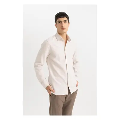 DEFACTO Slim Fit Slim Cut Polo Collar Honeycomb Textured Long Sleeve Shirt