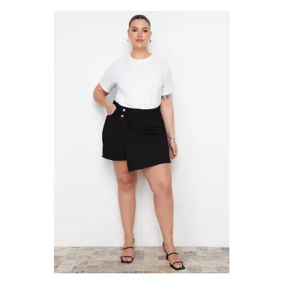 Trendyol Curve Black High Waist Skirt with Tassels Shorts Skirt