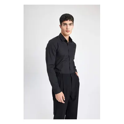 DEFACTO Black Slim Fit Slim Fit Italian Collar Non Iron Long Sleeve Shirt