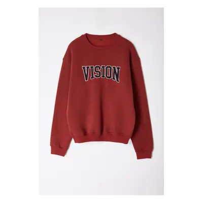 Trendyol Tile Unisex Oversize/Wide Cut Embroidered Polar Fleece Sweatshirt