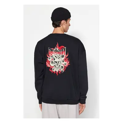 Trendyol Black Oversize/Wide-Fit Mystic Printed Fleece Inside Sweatshirt