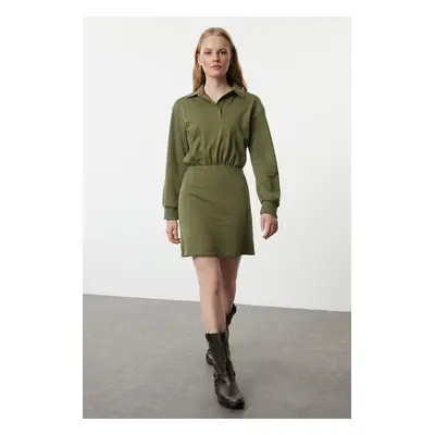 Trendyol Khaki Straight Polo Neck Fitted Mini Knitted Dress