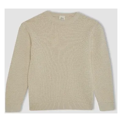 DEFACTO Boy's Crew Neck Basic Plain Knitwear Sweater