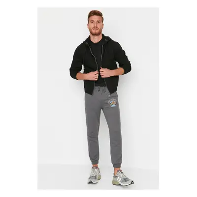 Trendyol Anthracite Regular/Normal Cut Printed Elastic Leg Sweatpants