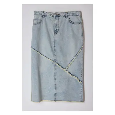 Trendyol Curve Light Blue Slit Denim Plus Size Skirt