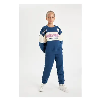 DEFACTO Girl 2-Piece Set Crew Neck Printed Sweatshirt Jogger Sweatpants