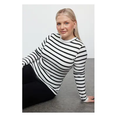 Trendyol Curve Striped Stand Collar Bodycone Knitted Blouse