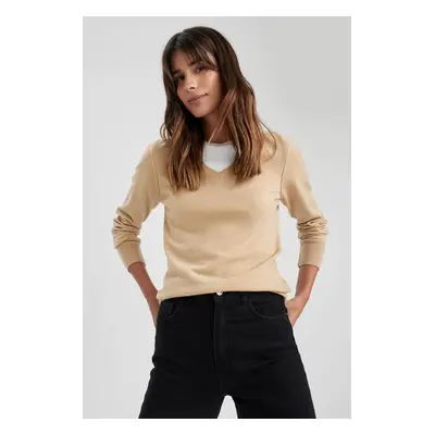 DEFACTO Regular Fit V Neck Basic Plain Knitted Sweater