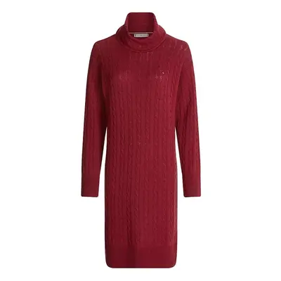 Tommy Hilfiger Dress - SOFTWOOL CABLE ROLL-NK DRESS red