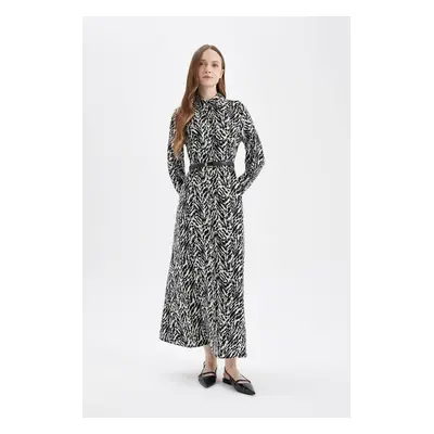 DEFACTO Shirt Collar Patterned Buttoned Long Sleeve Maxi Dress