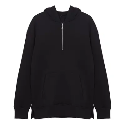 Trendyol Black Oversize/Wide Cut Zippered Hooded Fleece Inside Basic Sweatshirt