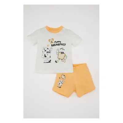 DEFACTO Baby Boy Pajama Set Cotton Printed Short Sleeve Top Shorts