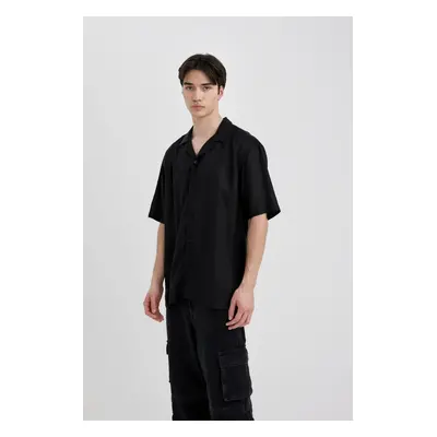 DEFACTO Regular Fit Open Collar Viscose Short Sleeve Shirt