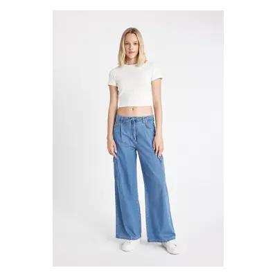 DEFACTO Wide Leg Cargo High Waist Long Soft Jean Pants