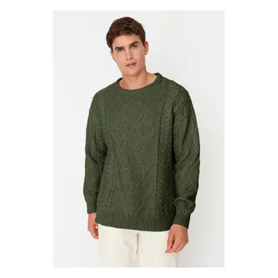 Trendyol Khaki Oversize Crew Neck Hair Knitted Sweater