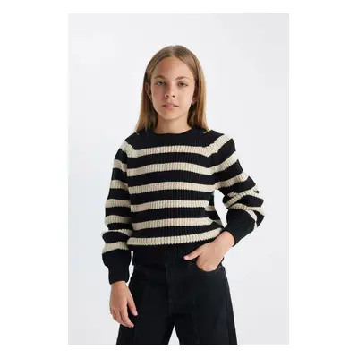 DEFACTO Girl's Standard Fit Striped Crew Neck Knitwear Sweater