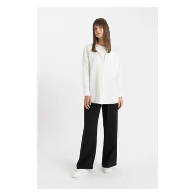 DEFACTO Wide Leg Wide Leg Double Pleated Basic Plain Woven Trousers