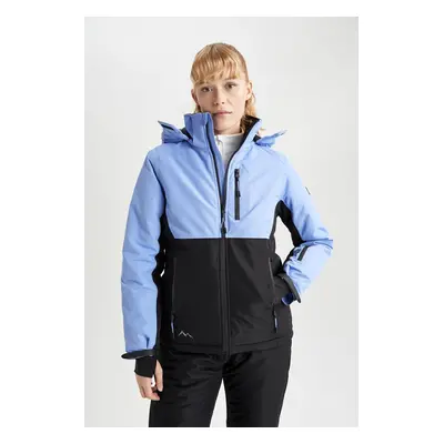 DEFACTO Fit Water Repellent Ski Jacket Color Block Detachable Hood Fleece Lined Zippered Pockets