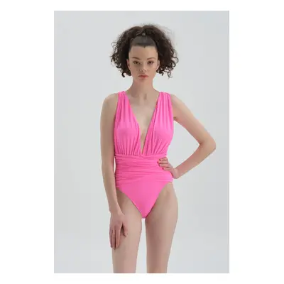 Dagi Neon Pink Deep V-Neck Swimsuit