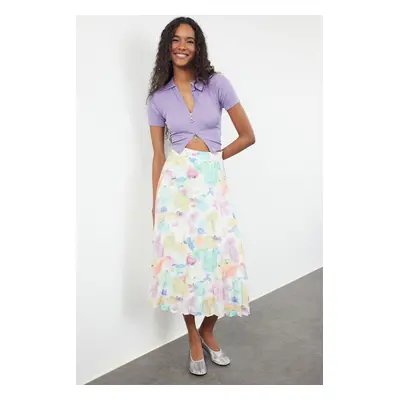 Trendyol Multicolored Woven Rose Pattern Oversize Pleated Skirt