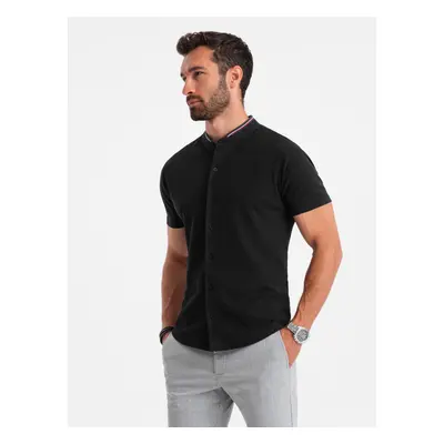 Ombre Men's knit shirt with short sleeves and collared collar - black