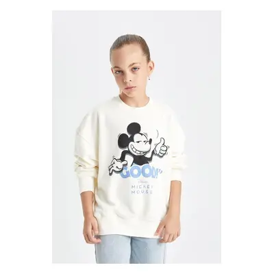 DEFACTO Girls Disney Mickey & Minnie Oversize Wide Pattern Crew Neck Sweatshirt