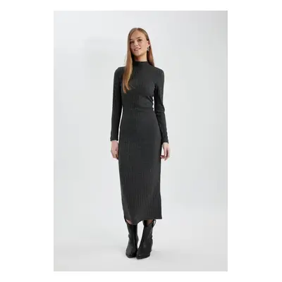 DEFACTO Bodycon Bodycon Basic Plain Half Turtleneck Thick Camisole Long Sleeve Maxi Dress