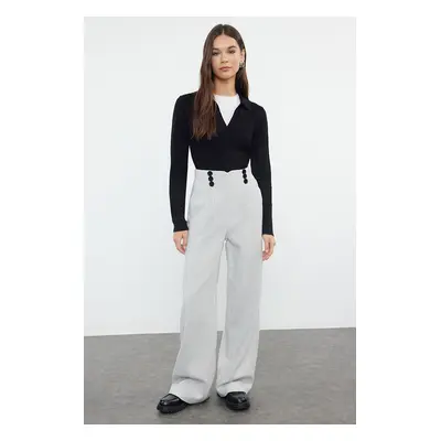 Trendyol Light Gray Button Detailed Wide Leg Woven Trousers