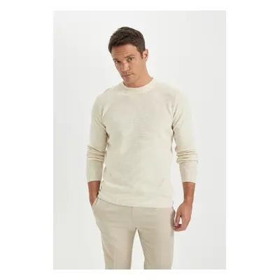 DEFACTO Standard Fit Regular Cut Cotton Crew Neck Mouline Patterned Knitwear Sweater