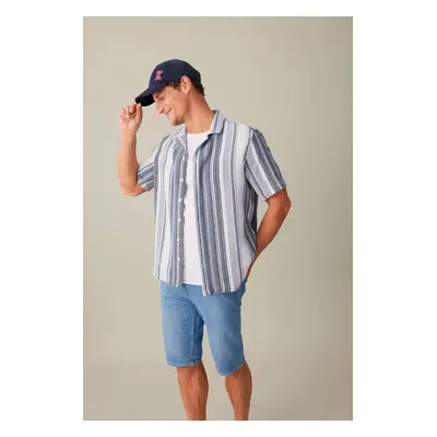 DEFACTO Regular Fit Open Collar Striped Short Sleeve Shirt