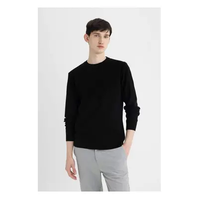 DEFACTO Black Standard Fit Regular Cut Crew Neck Muline Patterned Knitwear Sweater