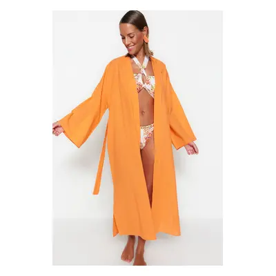 Trendyol Maxi Tkané Kimono & Kaftan s Oranžovým Páskem