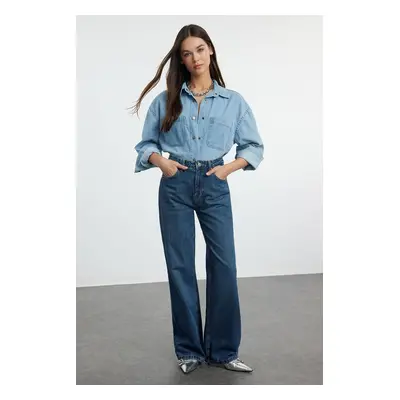 Trendyol Dark Blue High Waist Wide Leg Jeans