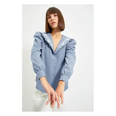 Trendyol Blue Collar Embroidery Detailed Woven Blouse