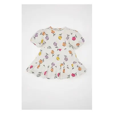 DEFACTO Baby Girl Floral Short Sleeve Waffle Dress