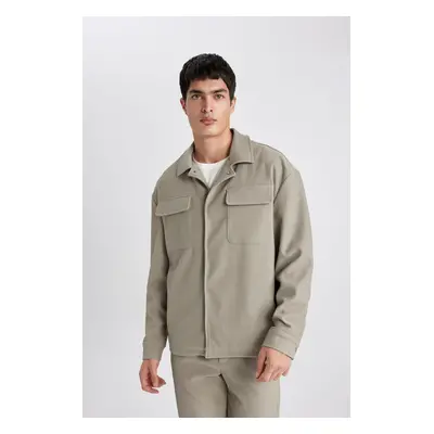 DEFACTO Relax Fit Shirt Collar Pleated Snap Fastener Pocket Shirt Jacket