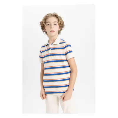 DEFACTO Boys Striped Pique Short Sleeve Polo T-Shirt