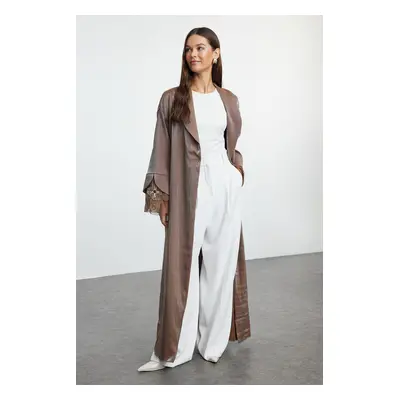 Trendyol Mink Cuff Rose Accessory Detailed Woven Cape & Abaya