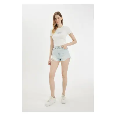 DEFACTO High Waist Cut Out Jean Shorts