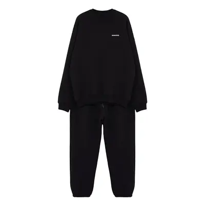 Trendyol Black Oversize/Wide Cut Text Printed Warm Sweatshirt Tracksuit