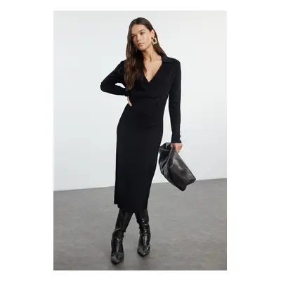 Trendyol Black Midi Knitwear Straight Double Breasted Dress