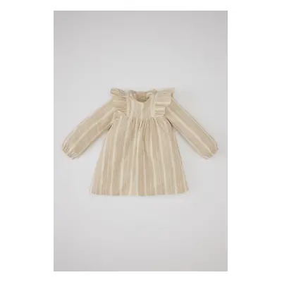 DEFACTO Baby Girl Striped Long Sleeve Linen Look Dress