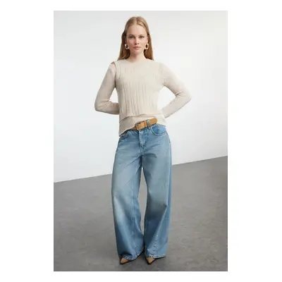 Trendyol Stone Sweater Soft Textured Loose Knit Sweater