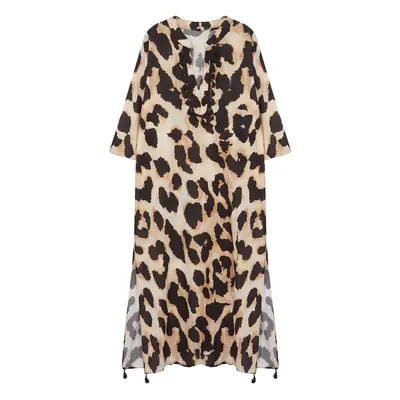 Trendyol Leopard Patterned Maxi Woven Kimono & Caftan