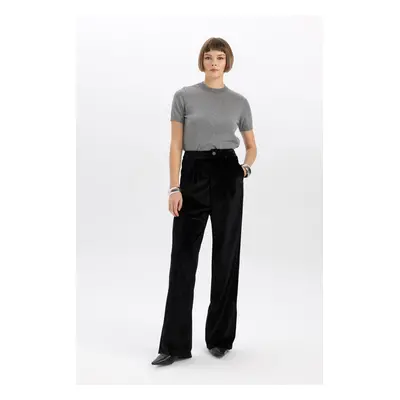 DEFACTO Velvet Trousers Wide Leg High Waist Wide Leg Long Length